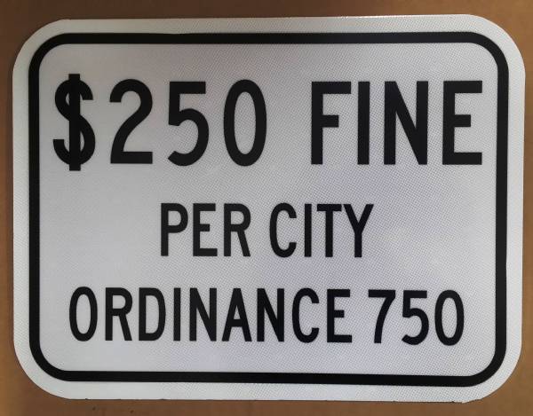 Longwood City Code 750 $250 Fine Sign